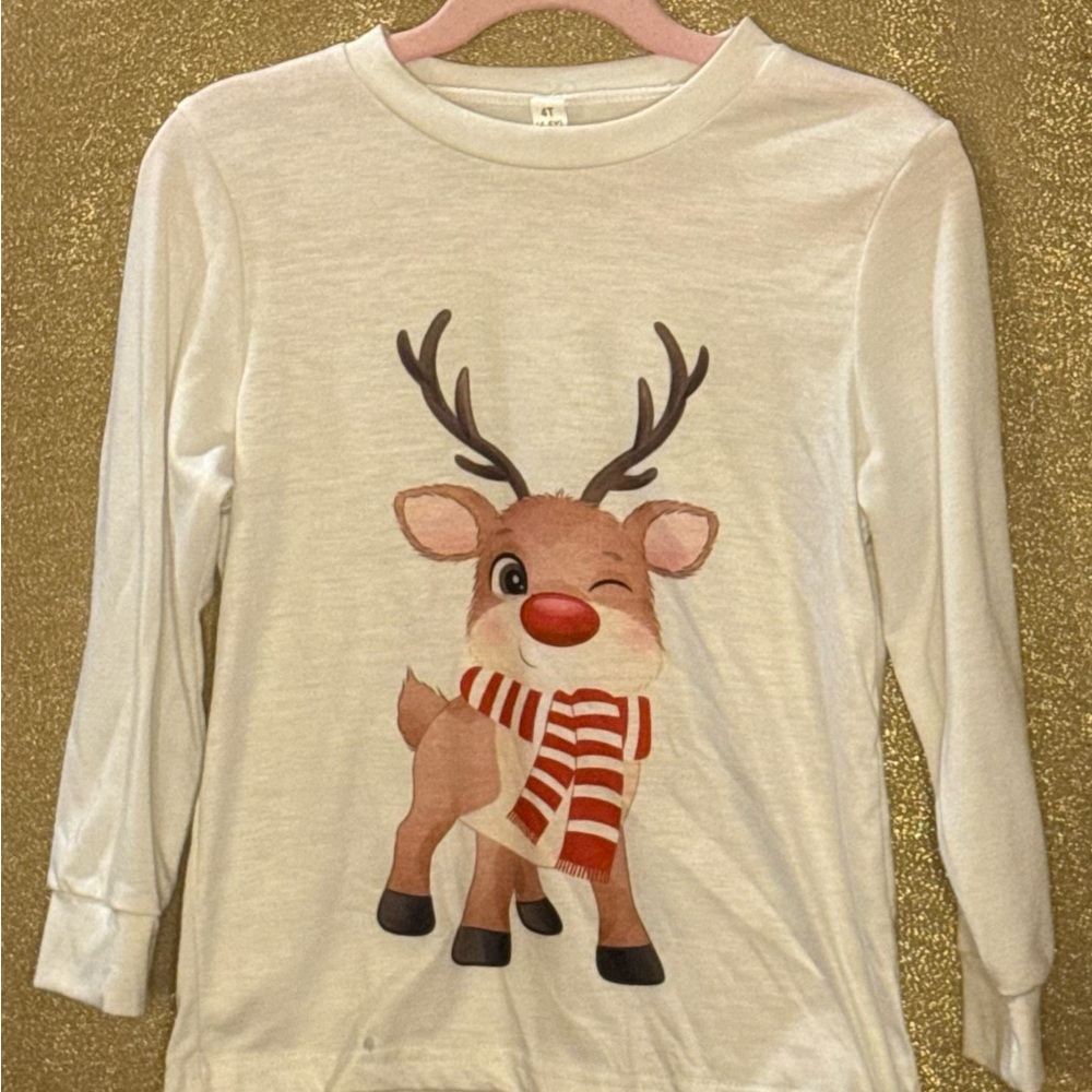 Kids White Reindeer Long Sleeve Shirt